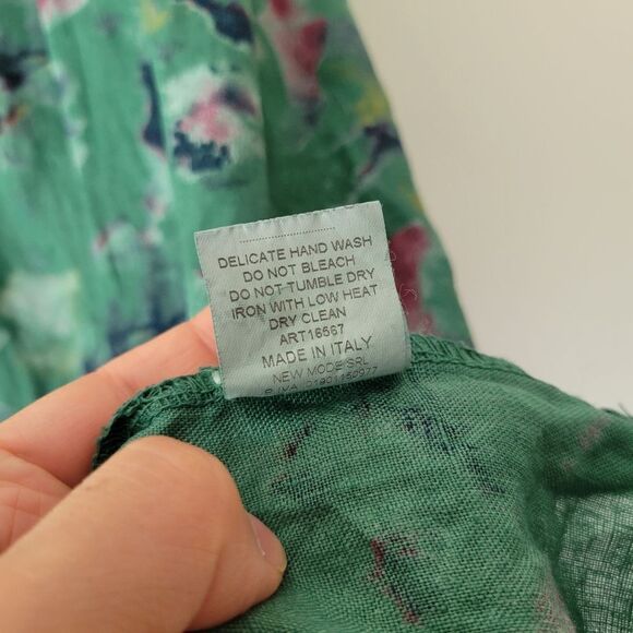 Italian New Mode SRL 100% Linen Green Abstract Mini Dress Adjustable S - Picture 6 of 7